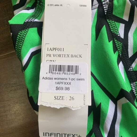 ADIDAS Amoeba Blocks Vortex Back Green Black Whi Swim Suit NEW Womens 26 - Picture 7 of 9